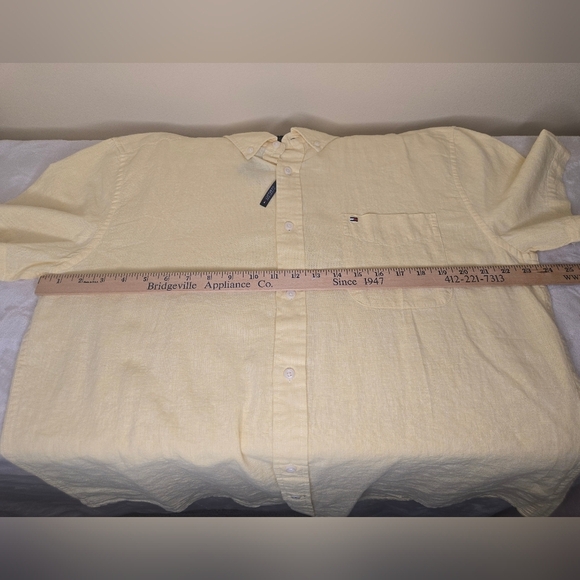 Tommy Hilfiger Linen Blend Yellow Short Sleeve Button-Up Shirt Size XL - Picture 9 of 9